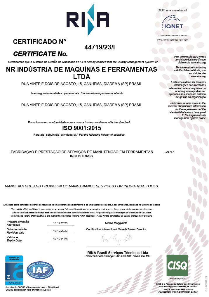 Certificado fabricação e prestação de serviços